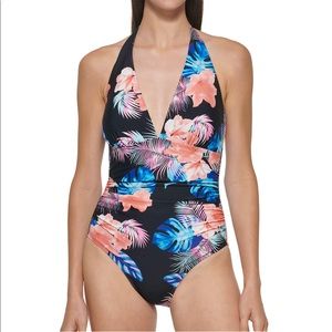 NWT DKNY Halter Rouched Swimsuit